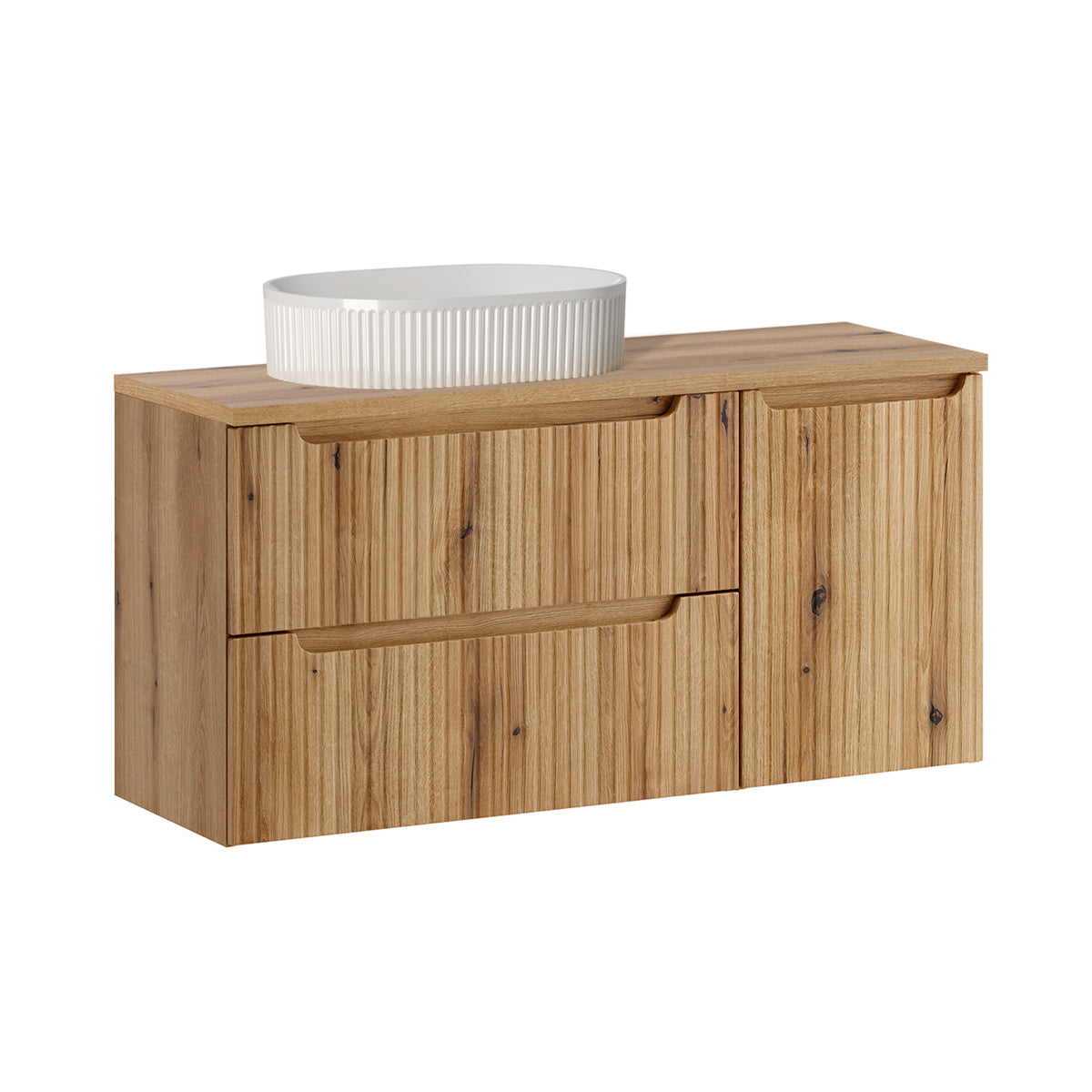 Ensemble meuble simple vasque 120cm panier à linge et colonne Riva Bois - vue 2