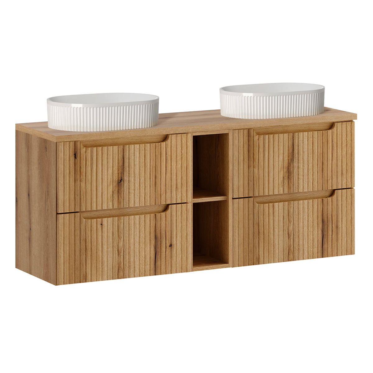 Meuble double vasque 140cm 4 tiroirs 2 niches Riva Bois