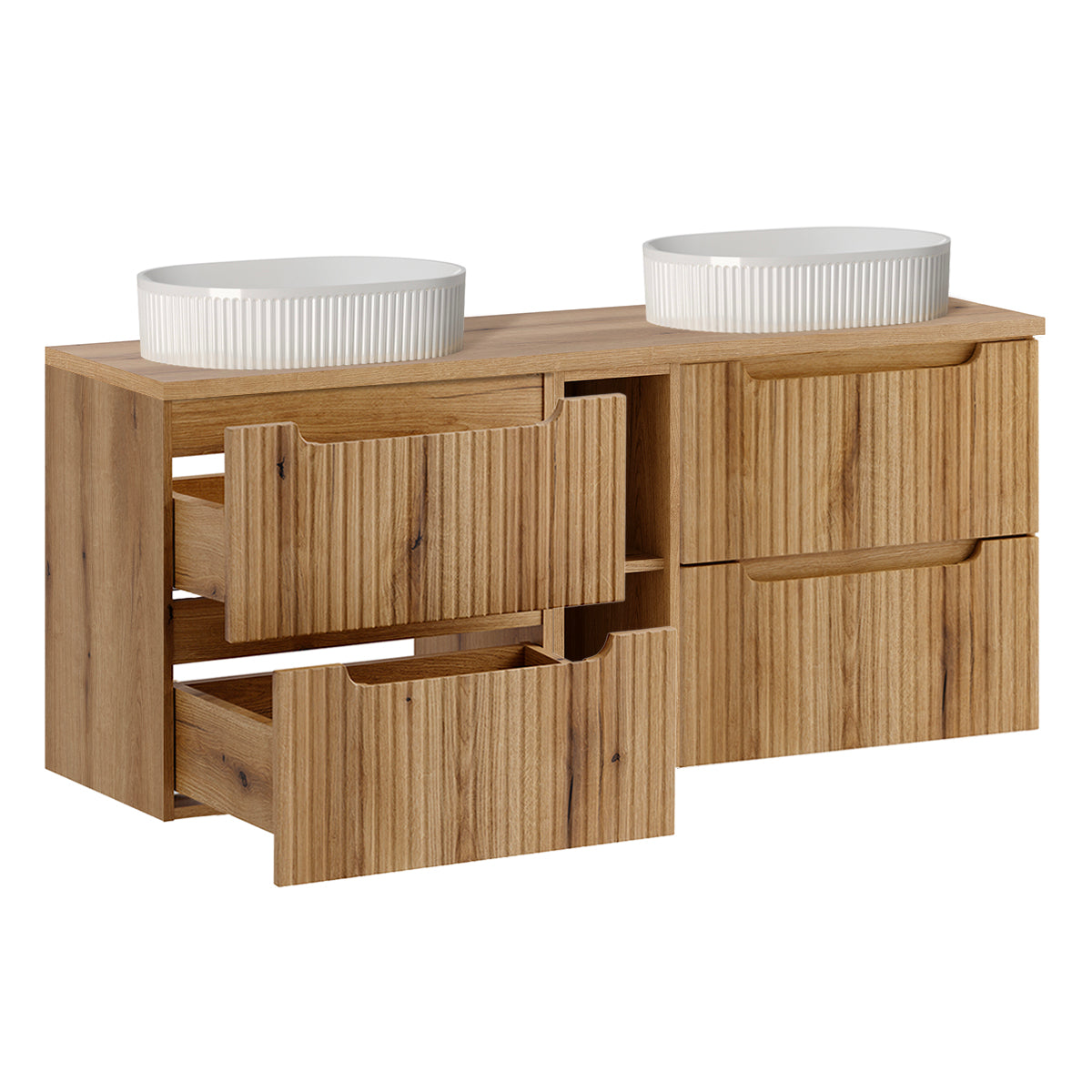Ensemble meuble double vasque 140cm 4 tiroirs 2 niches et colonne Riva Bois - vue 2
