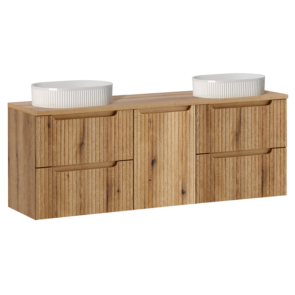 Ensemble meuble double vasque 160cm panier à linge et colonne Riva Bois - vue 2