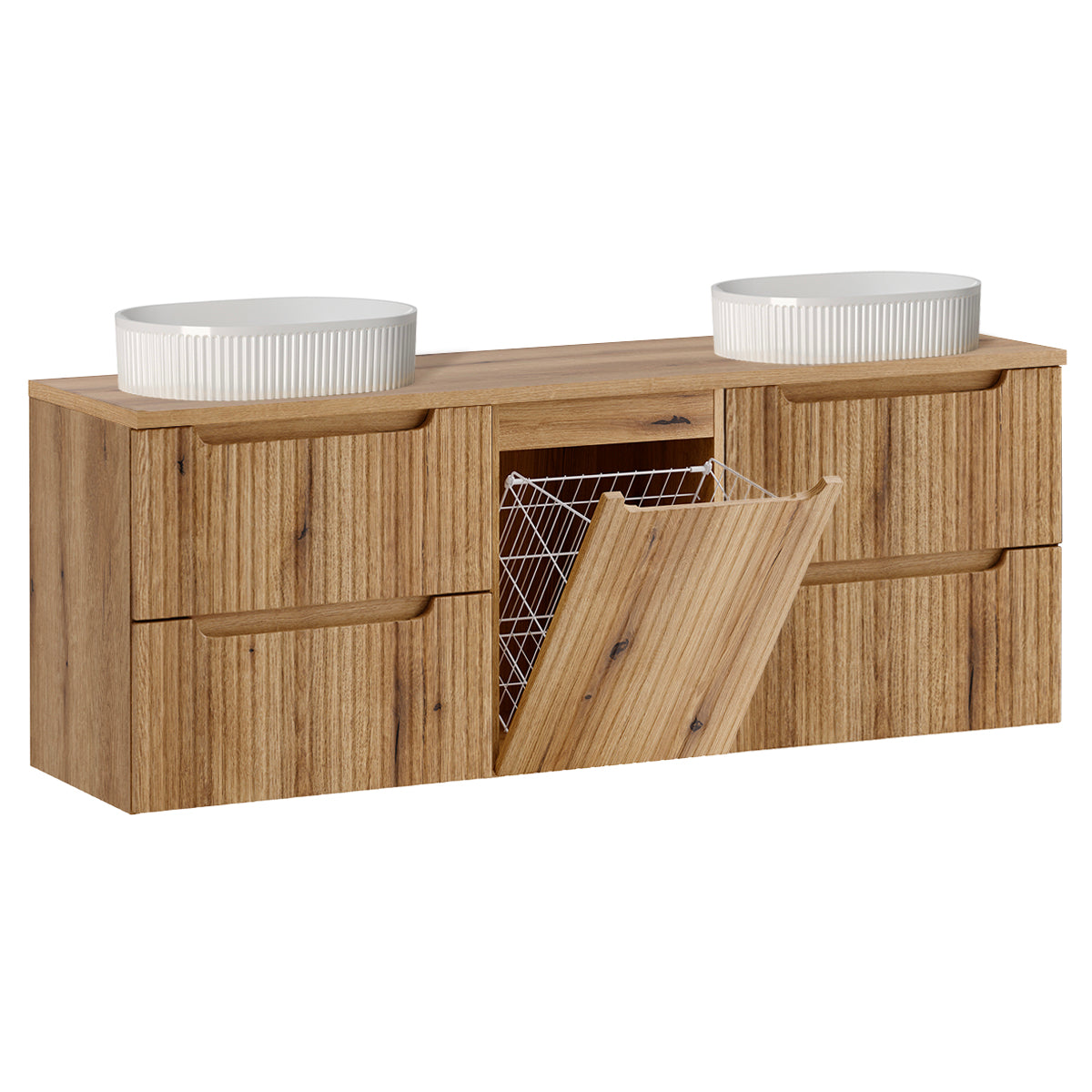 Meuble double vasque 160cm panier à linge Riva Bois