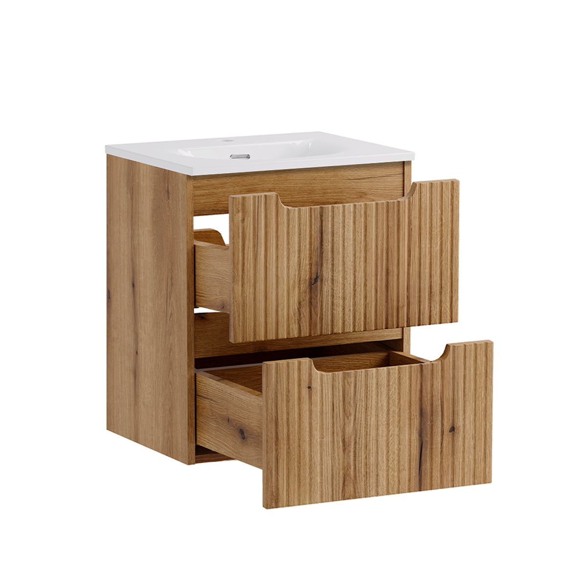 Ensemble meuble simple vasque encastrée 50cm 2 tiroirs et colonne Riva Bois - vue 3