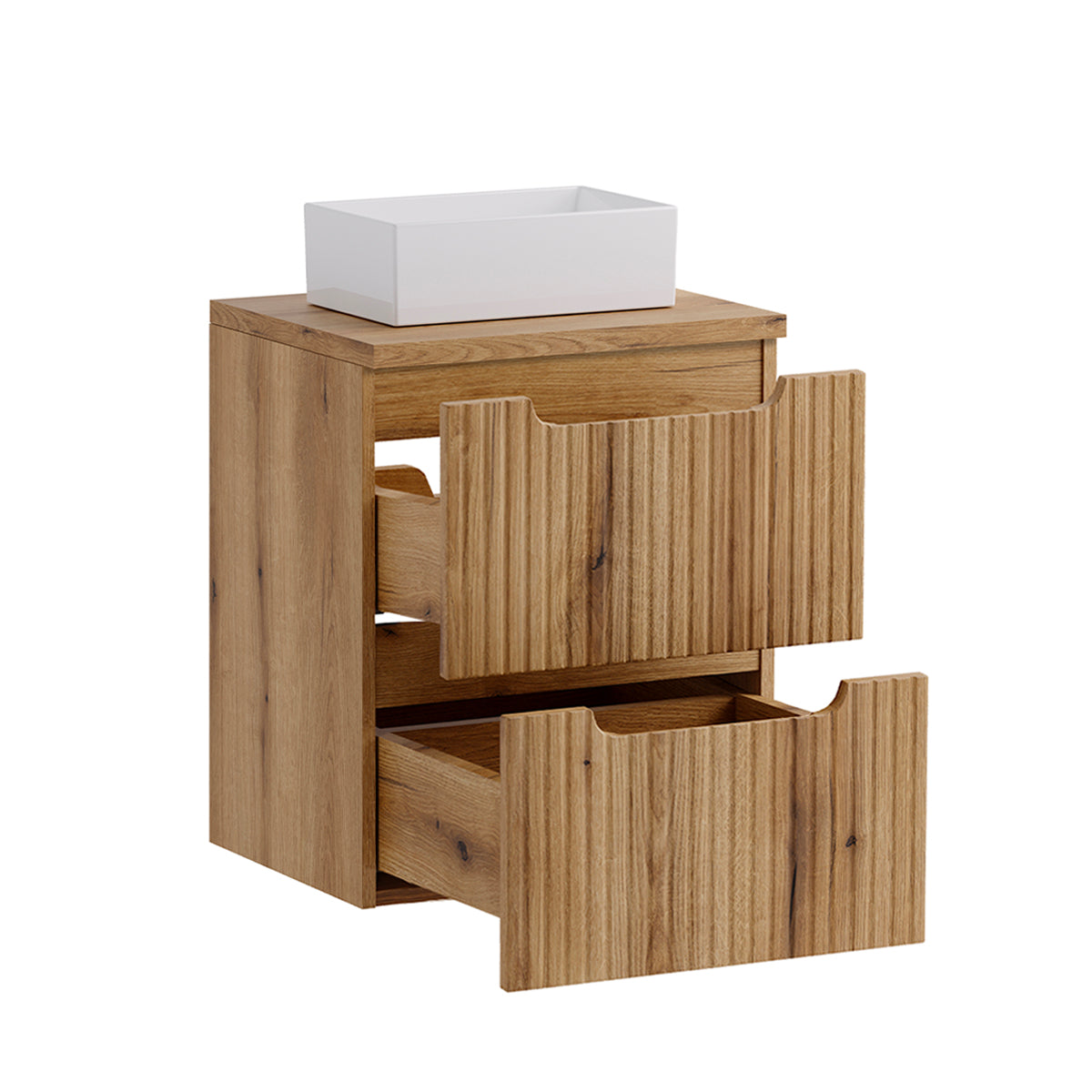 Ensemble meuble simple vasque 50cm 2 tiroirs et colonne Riva Bois - vue 2