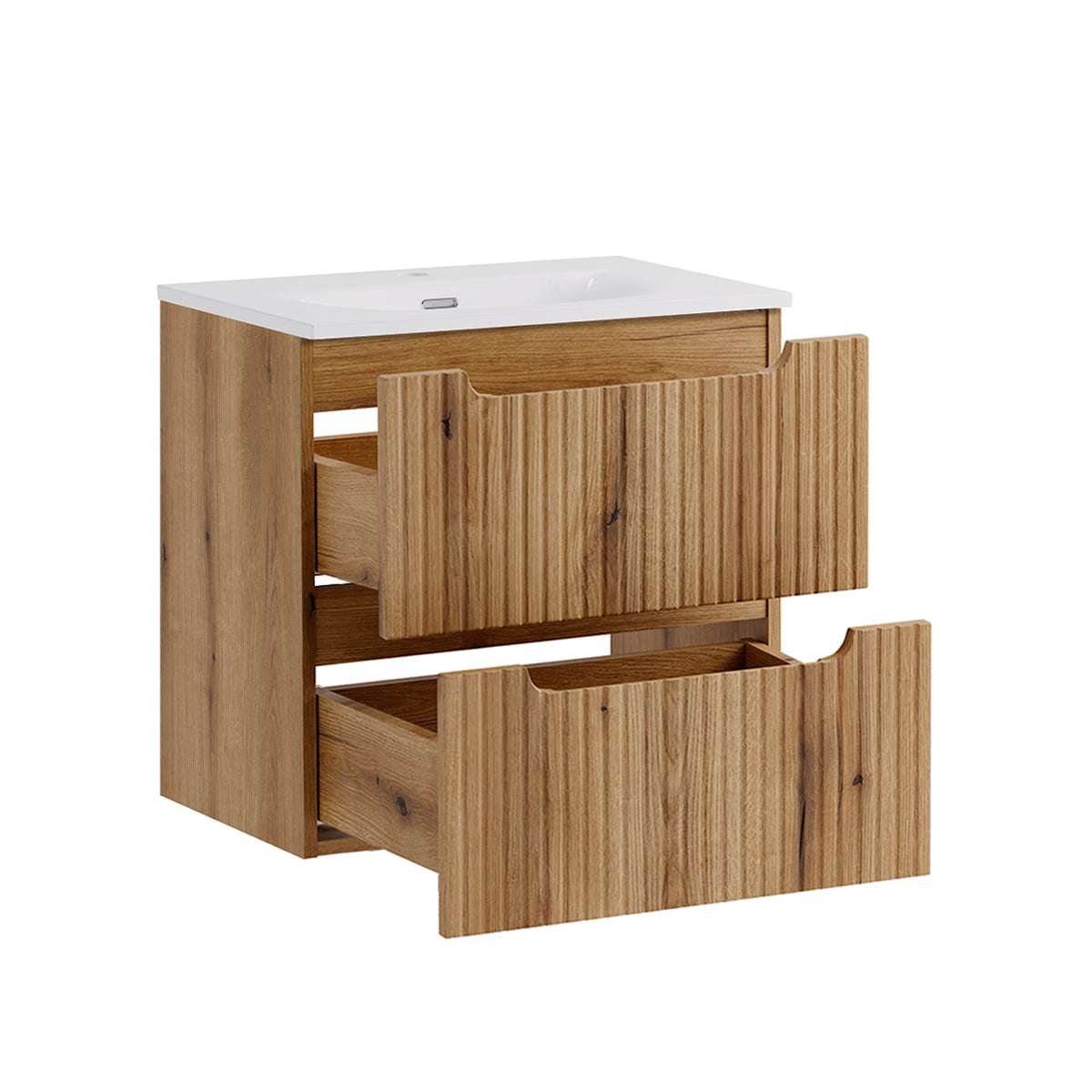 Ensemble meuble simple vasque encastrée 60cm 2 tiroirs et colonne Riva Bois - vue 2
