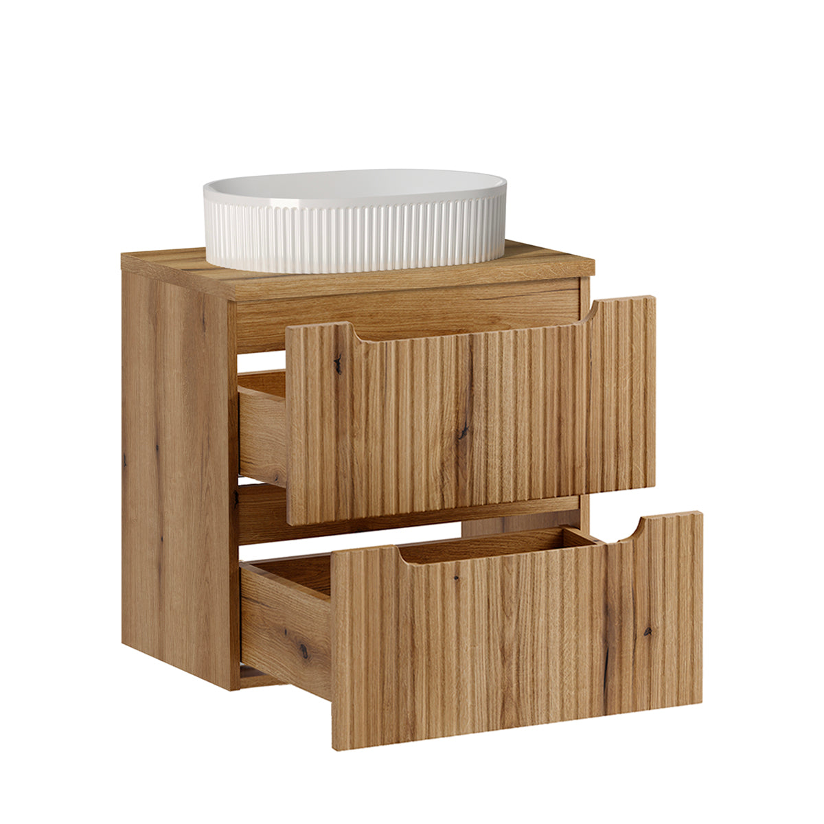 Ensemble meuble simple vasque 60cm 2 tiroirs et colonne Riva Bois - vue 2