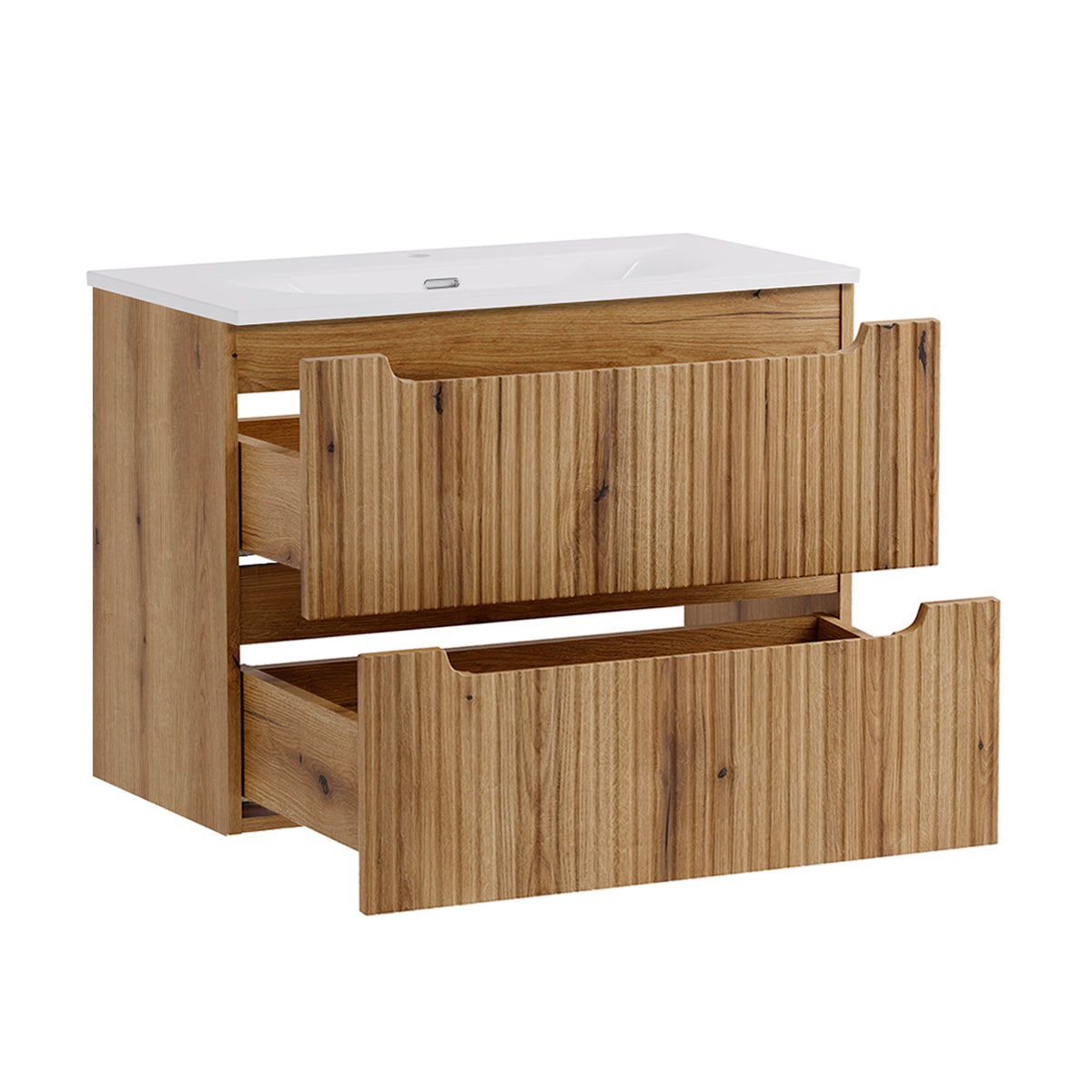 Ensemble meuble simple vasque encastrée 80cm 2 tiroirs et colonne Riva Bois - vue 2