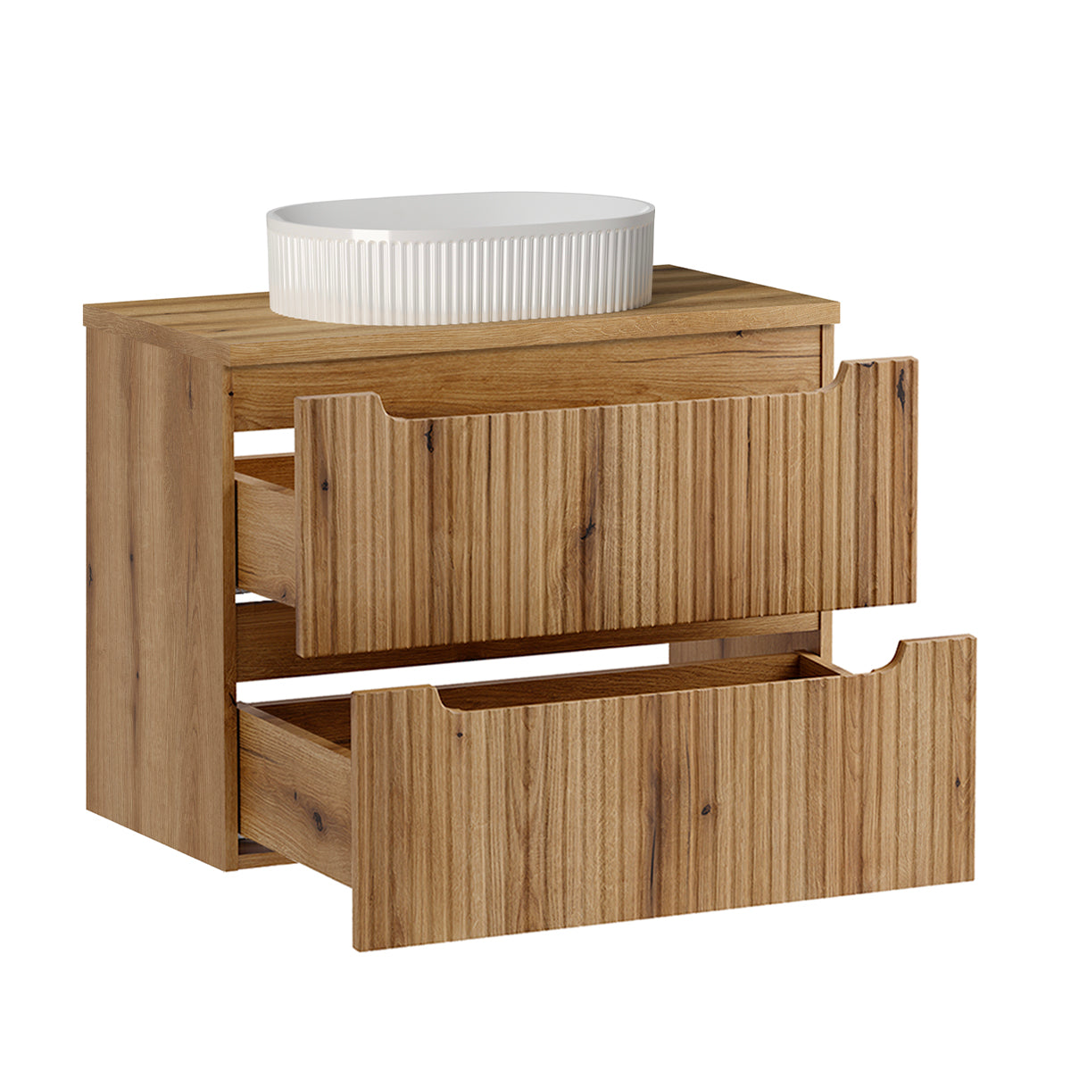 Ensemble meuble simple vasque 80cm 2 tiroirs et colonne Riva Bois - vue 2