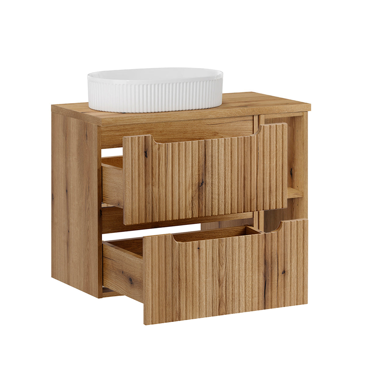 Ensemble meuble simple vasque 80cm 2 tiroirs 2 niches et colonne Riva Bois - vue 2