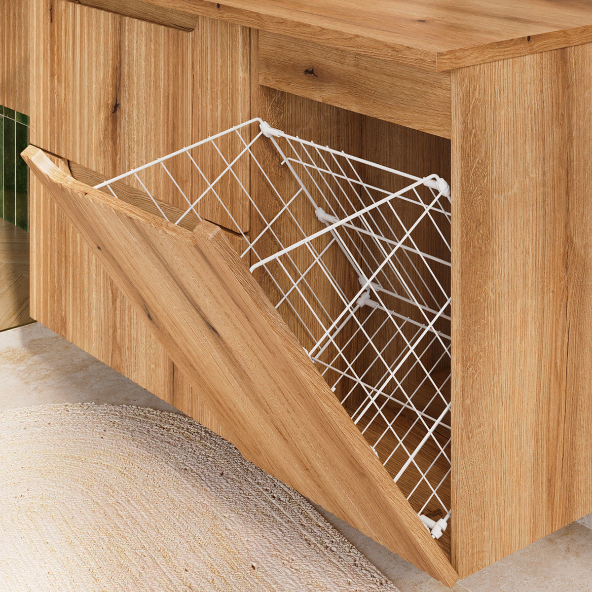 Ensemble meuble double vasque 160cm panier à linge et colonne Riva Bois - vue 6