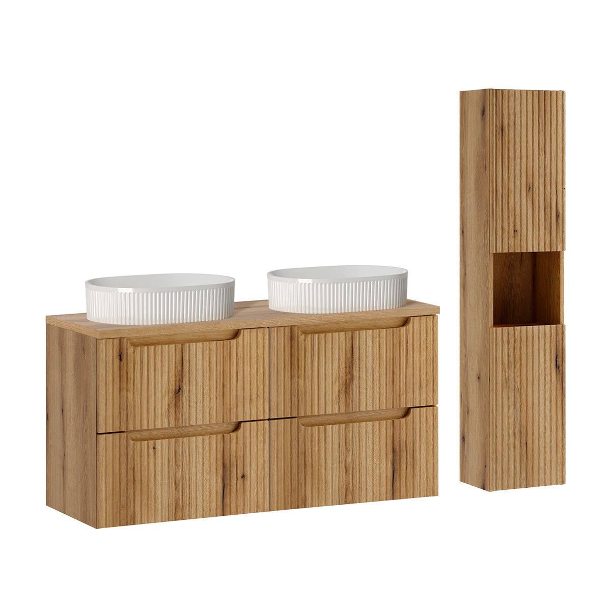 Ensemble meuble double vasque 120cm 4 tiroirs et colonne Riva Bois