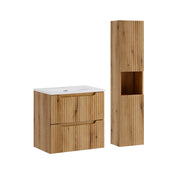 Ensemble meuble simple vasque encastrée 60cm 2 tiroirs et colonne Riva Bois