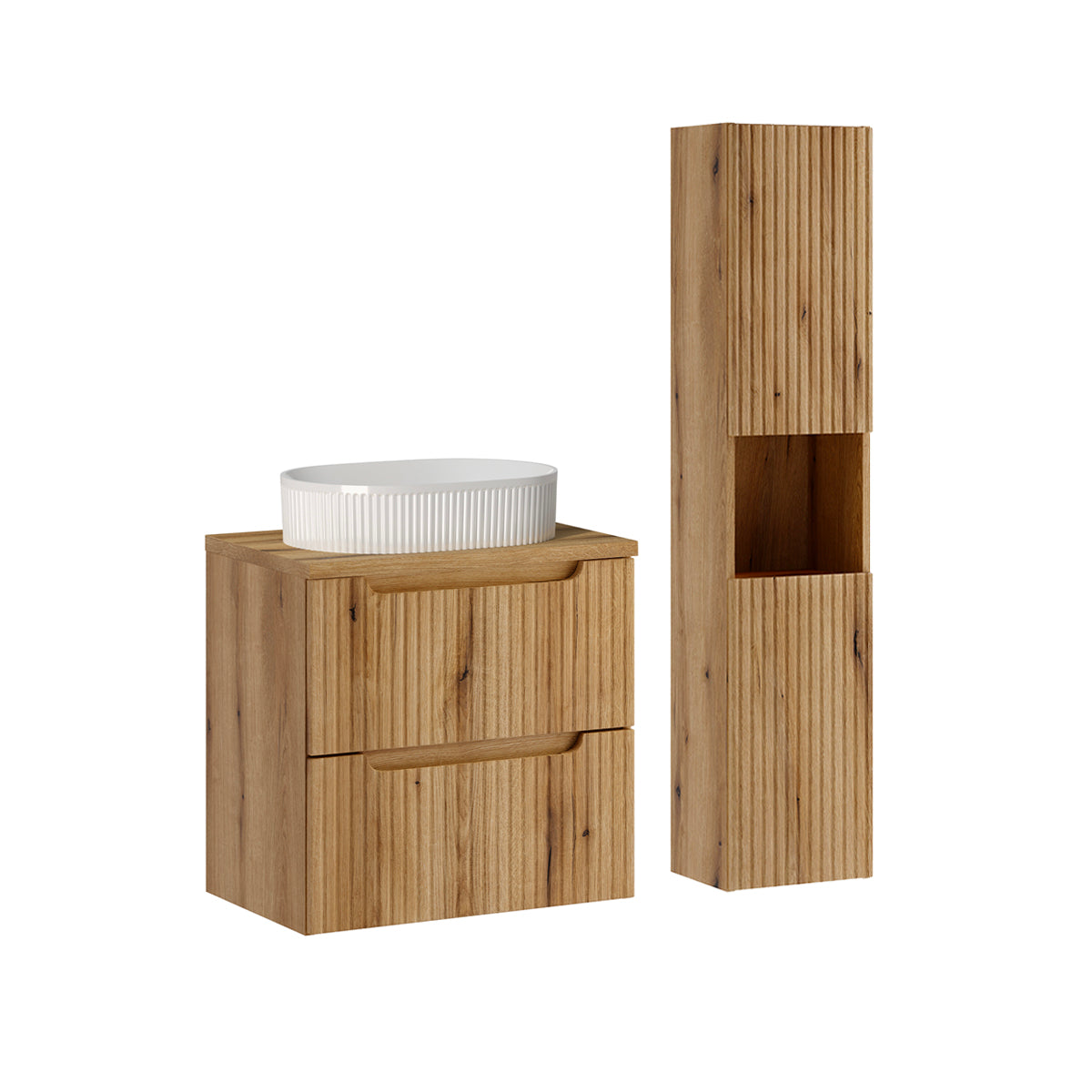 Ensemble meuble simple vasque 60cm 2 tiroirs et colonne Riva Bois