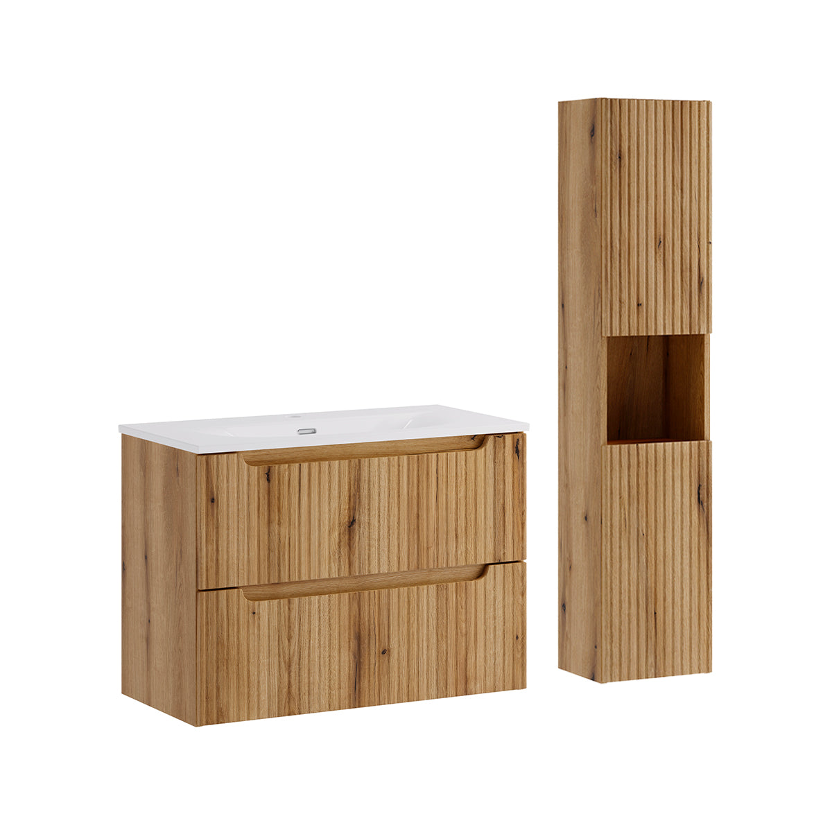 Ensemble meuble simple vasque encastrée 80cm 2 tiroirs et colonne Riva Bois