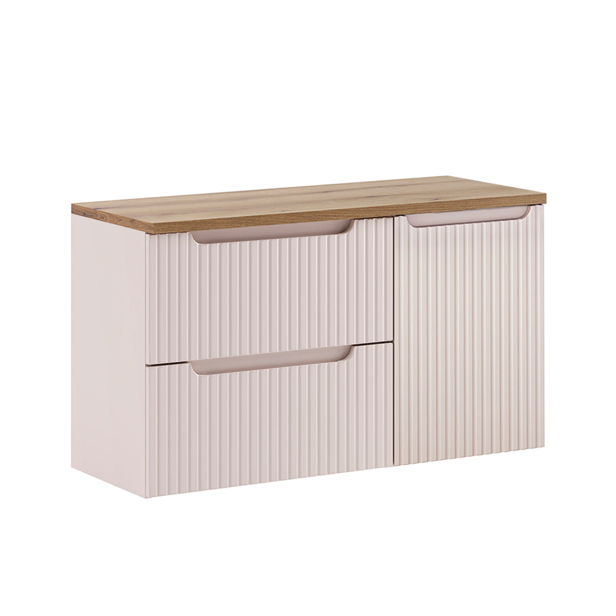 Meuble sous-vasque 100cm panier à linge 2 tiroirs Riva Cachemire et Bois - vue 2