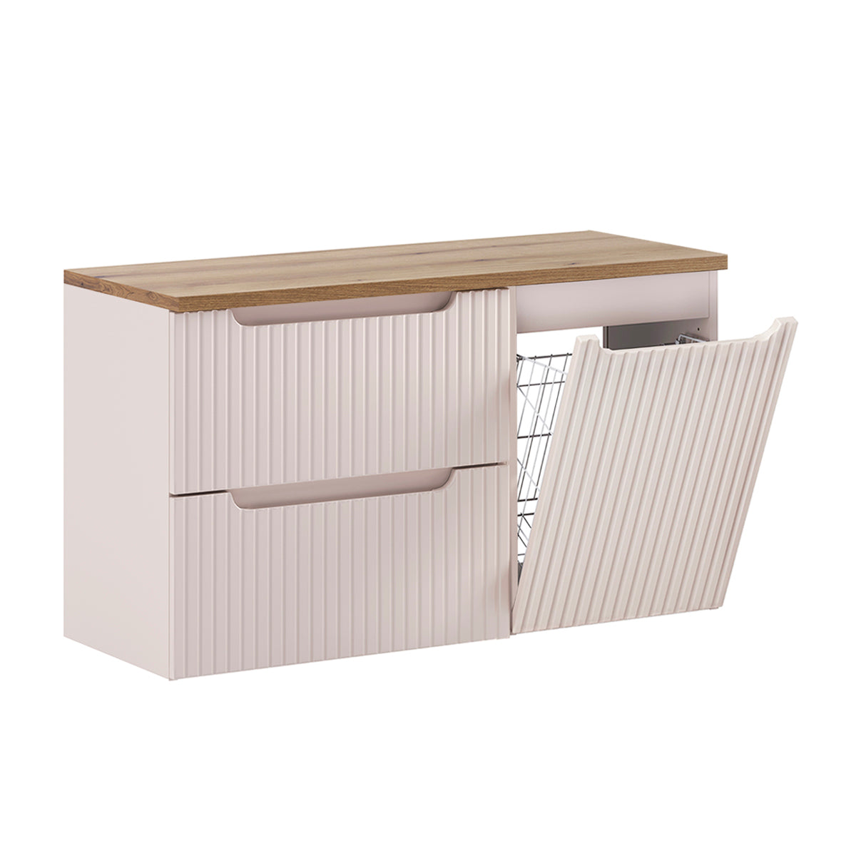 Meuble sous-vasque 100cm panier à linge 2 tiroirs Riva Cachemire et Bois