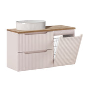 Ensemble meuble simple vasque 100cm panier à linge 2 tiroirs et colonne Riva Cachemire et Bois - vue 3