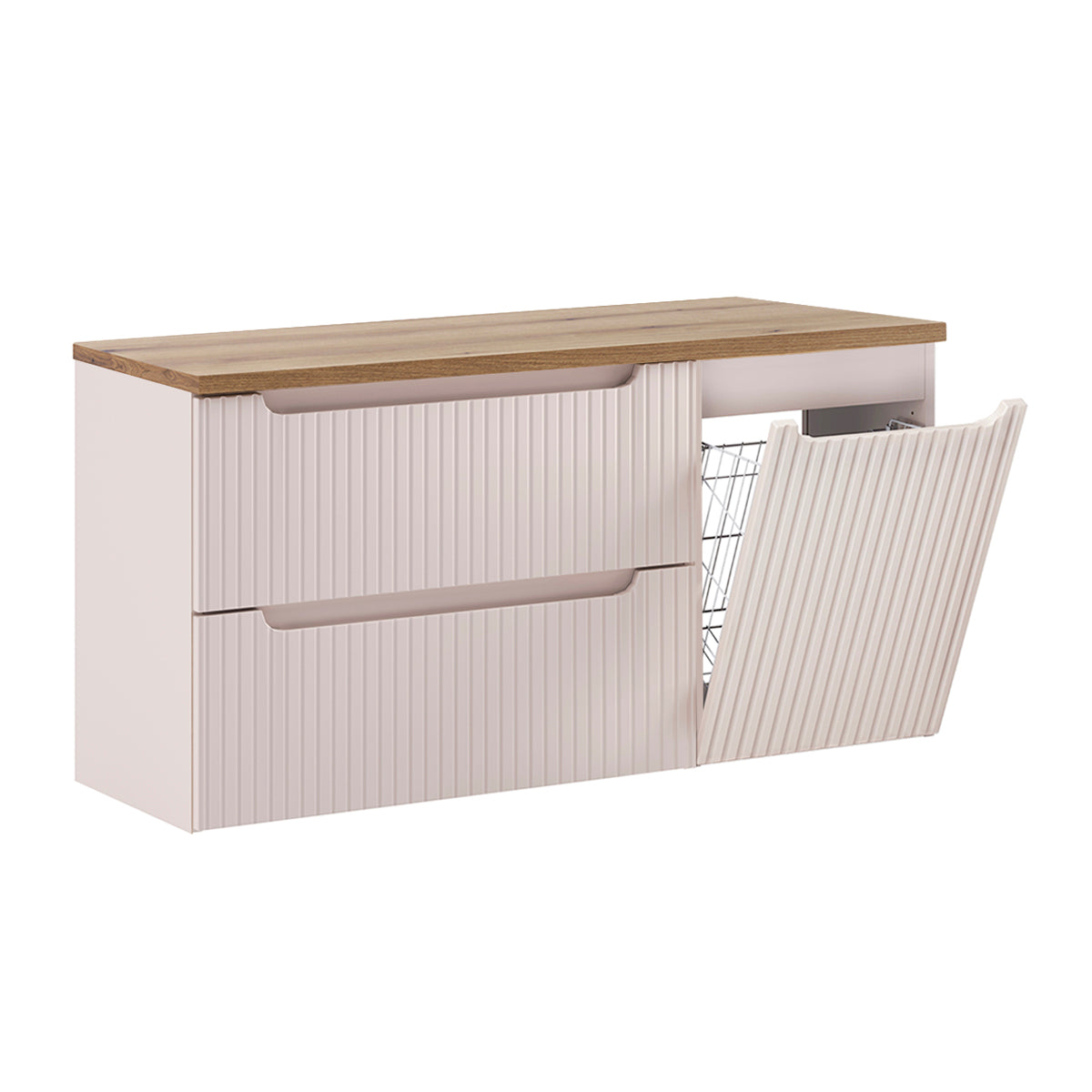 Meuble sous-vasque 120cm panier à linge 2 tiroirs Riva Cachemire et Bois