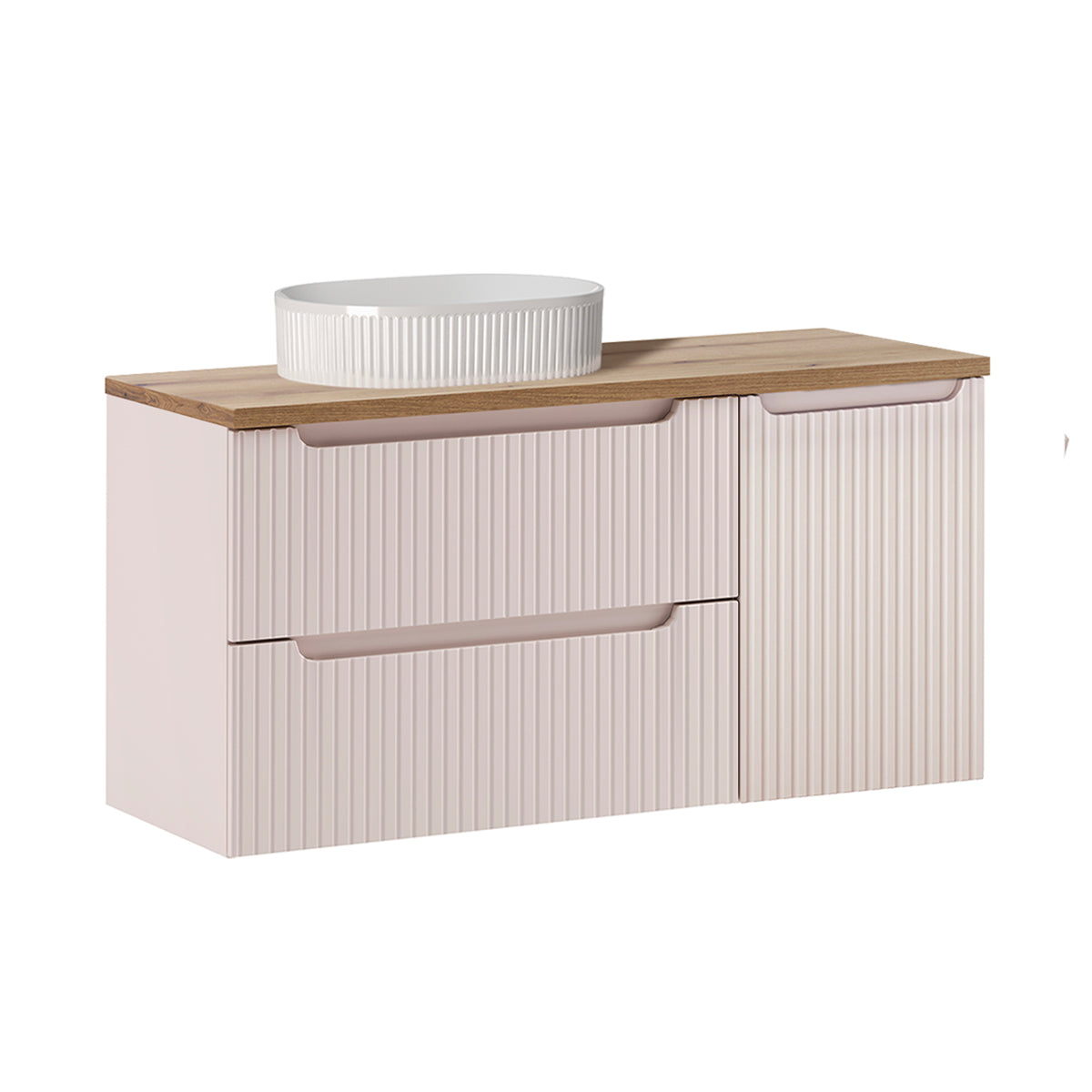 Ensemble meuble simple vasque 120cm panier à linge 2 tiroirs et colonne Riva Cachemire et Bois - vue 2