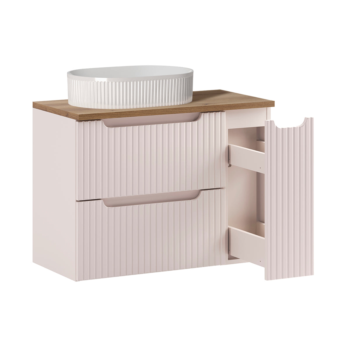 Ensemble meuble simple vasque 80cm 3 tiroirs et colonne Riva Cachemire et Bois - vue 2