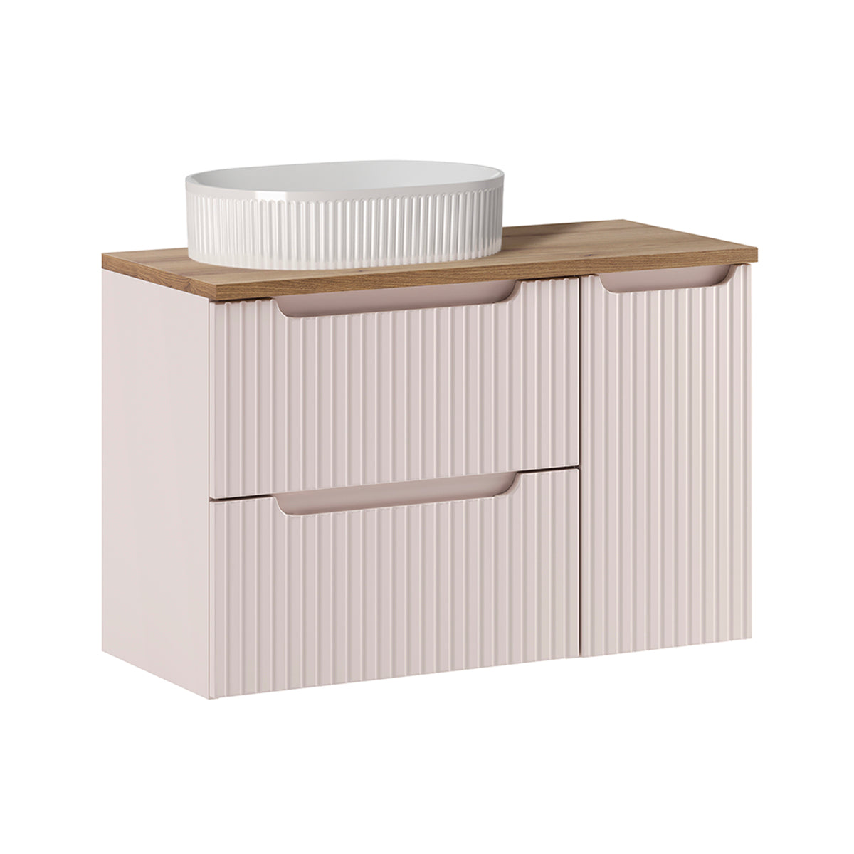 Meuble simple vasque 90cm 3 tiroirs Riva Cachemire et Bois