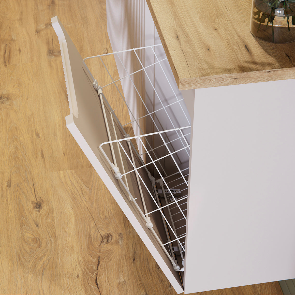 Meuble simple vasque 100cm panier à linge 2 tiroirs Riva Cachemire et Bois - vue 5