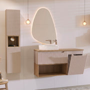 Ensemble meuble simple vasque 120cm panier à linge et colonne Riva Cachemire et Bois