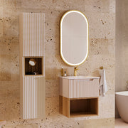 Ensemble meuble simple vasque encastrée 50cm et colonne Riva Cachemire et Bois