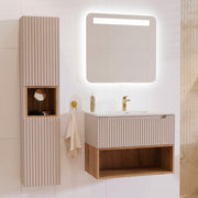 Ensemble meuble simple vasque encastrée 80cm et colonne Riva Cachemire et Bois