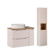 Ensemble meuble simple vasque 80cm 3 tiroirs et colonne Riva Cachemire et Bois