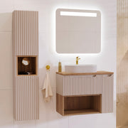 Ensemble meuble simple vasque 80cm niche et colonne Riva Cachemire et Bois