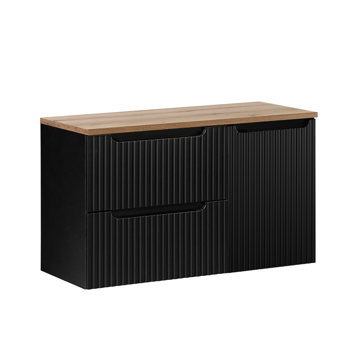 Meuble sous-vasque 100cm panier à linge 2 tiroirs Riva Noir et Bois - vue 2