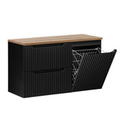 Meuble sous-vasque 100cm panier à linge 2 tiroirs Riva Noir et Bois