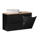 Meuble simple vasque 100cm panier à linge 2 tiroirs Riva Noir et Bois