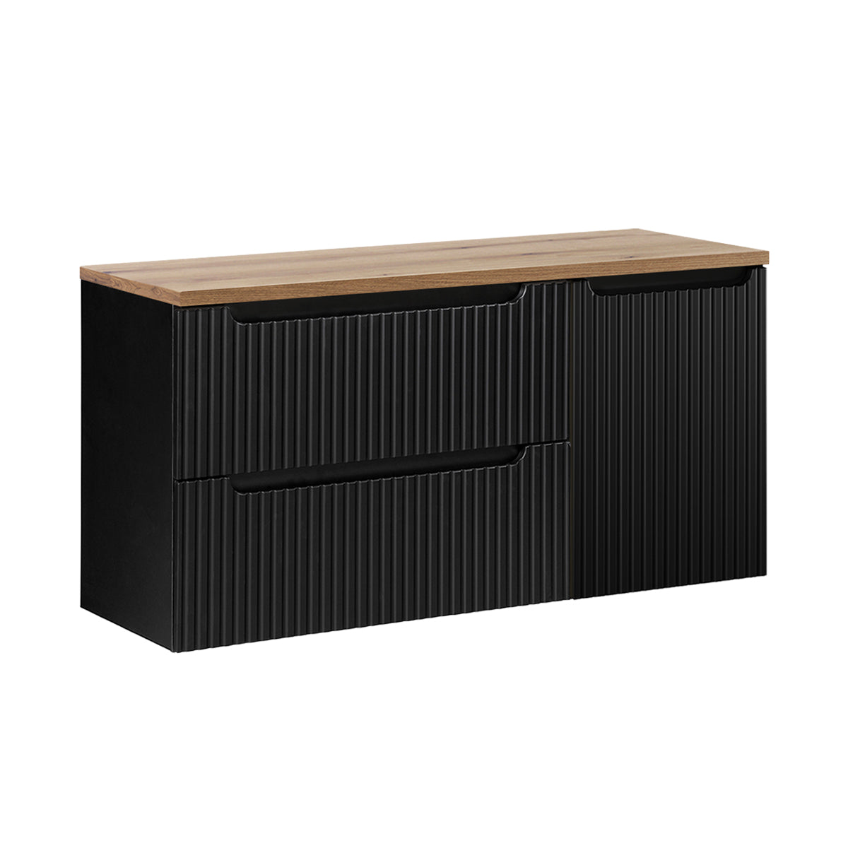 Meuble sous-vasque 120cm panier à linge 2 tiroirs Riva Noir et Bois - vue 2