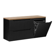 Meuble sous-vasque 120cm panier à linge 2 tiroirs Riva Noir et Bois