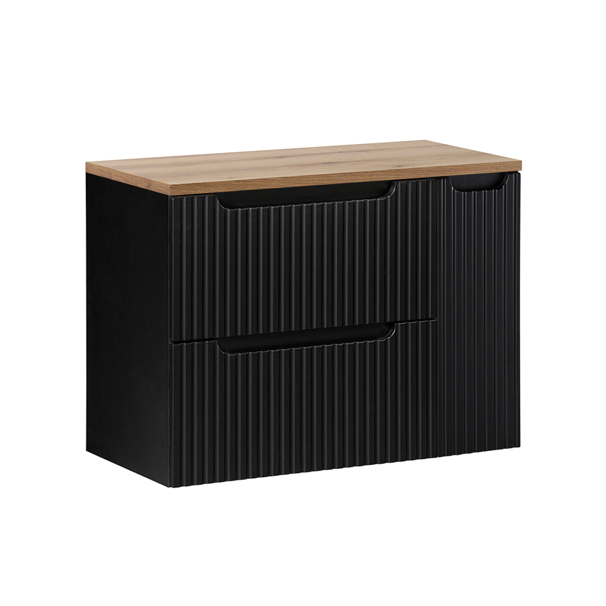Meuble sous-vasque 80cm 2 tiroirs 1 porte Riva Noir et Bois
