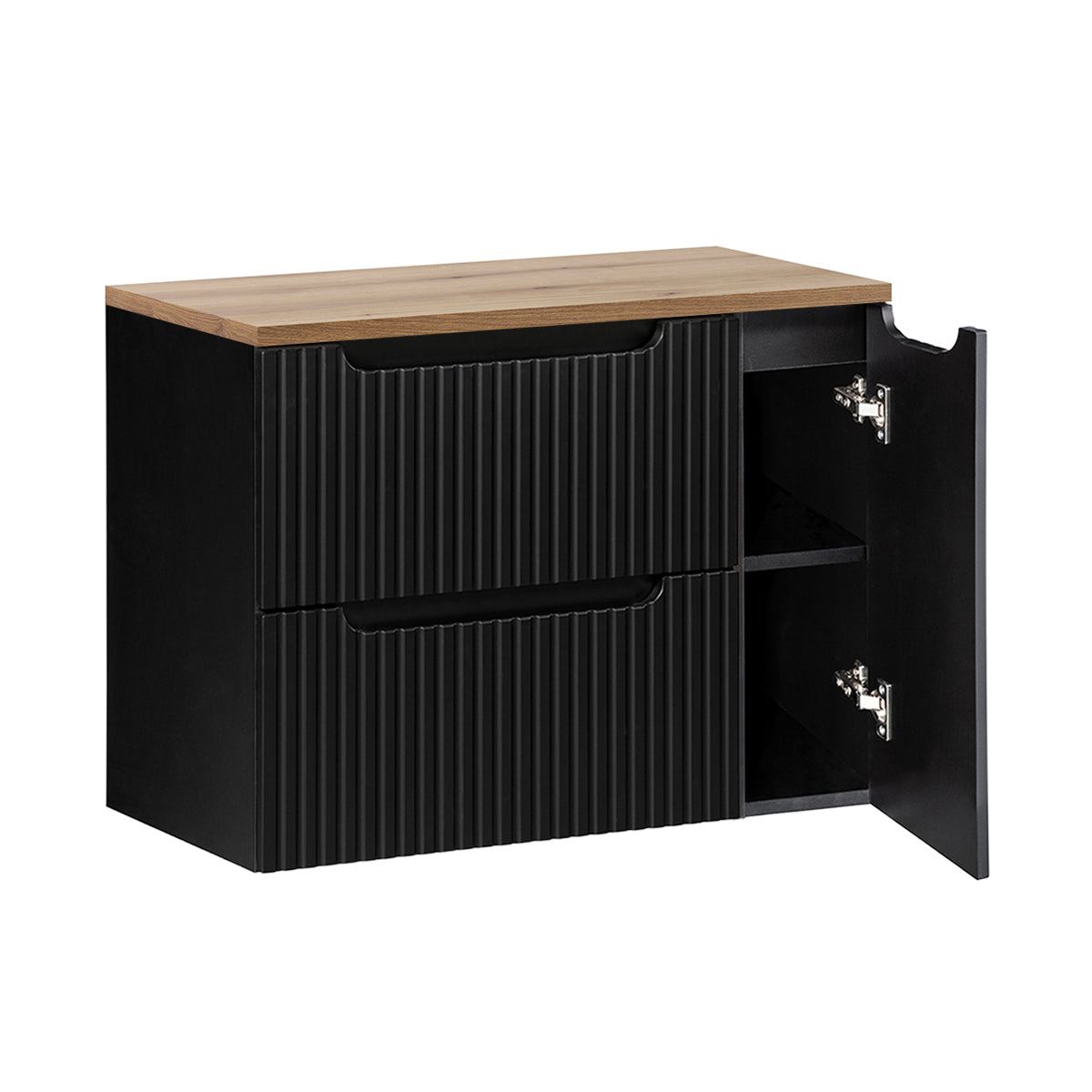 Meuble sous-vasque 80cm 2 tiroirs 1 porte Riva Noir et Bois - vue 2