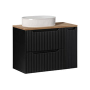 Meuble simple vasque 80cm 2 tiroirs 1 porte Riva Noir et Bois