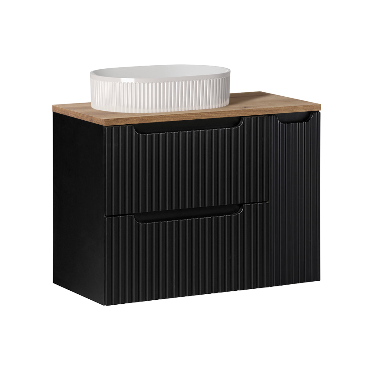 Meuble simple vasque 80cm 2 tiroirs 1 porte Riva Noir et Bois