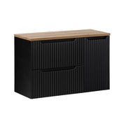 Meuble sous-vasque 90cm 2 tiroirs 1 porte Riva Noir et Bois