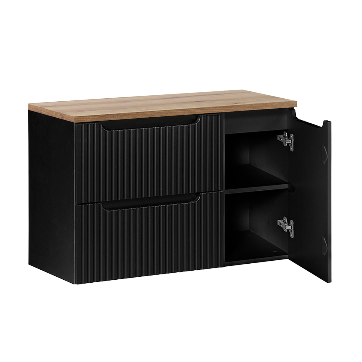 Meuble sous-vasque 90cm 2 tiroirs 1 porte Riva Noir et Bois - vue 2