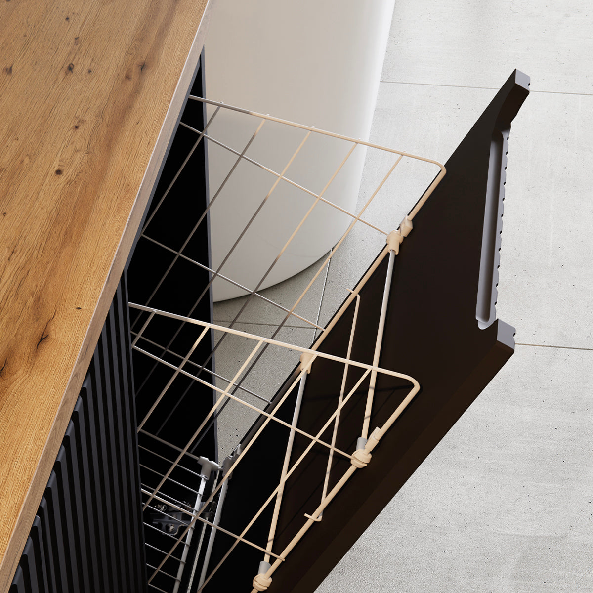 Ensemble meuble simple vasque 100cm panier à linge 2 tiroirs et colonne Riva Noir et Bois - vue 8