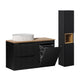 Ensemble meuble simple vasque 100cm panier à linge 2 tiroirs et colonne Riva Noir et Bois