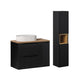 Ensemble meuble simple vasque 80cm 2 tiroirs 1 porte et colonne Riva Noir et Bois