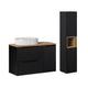 Ensemble meuble simple vasque 90cm 2 tiroirs 1 porte et colonne Riva Noir et Bois