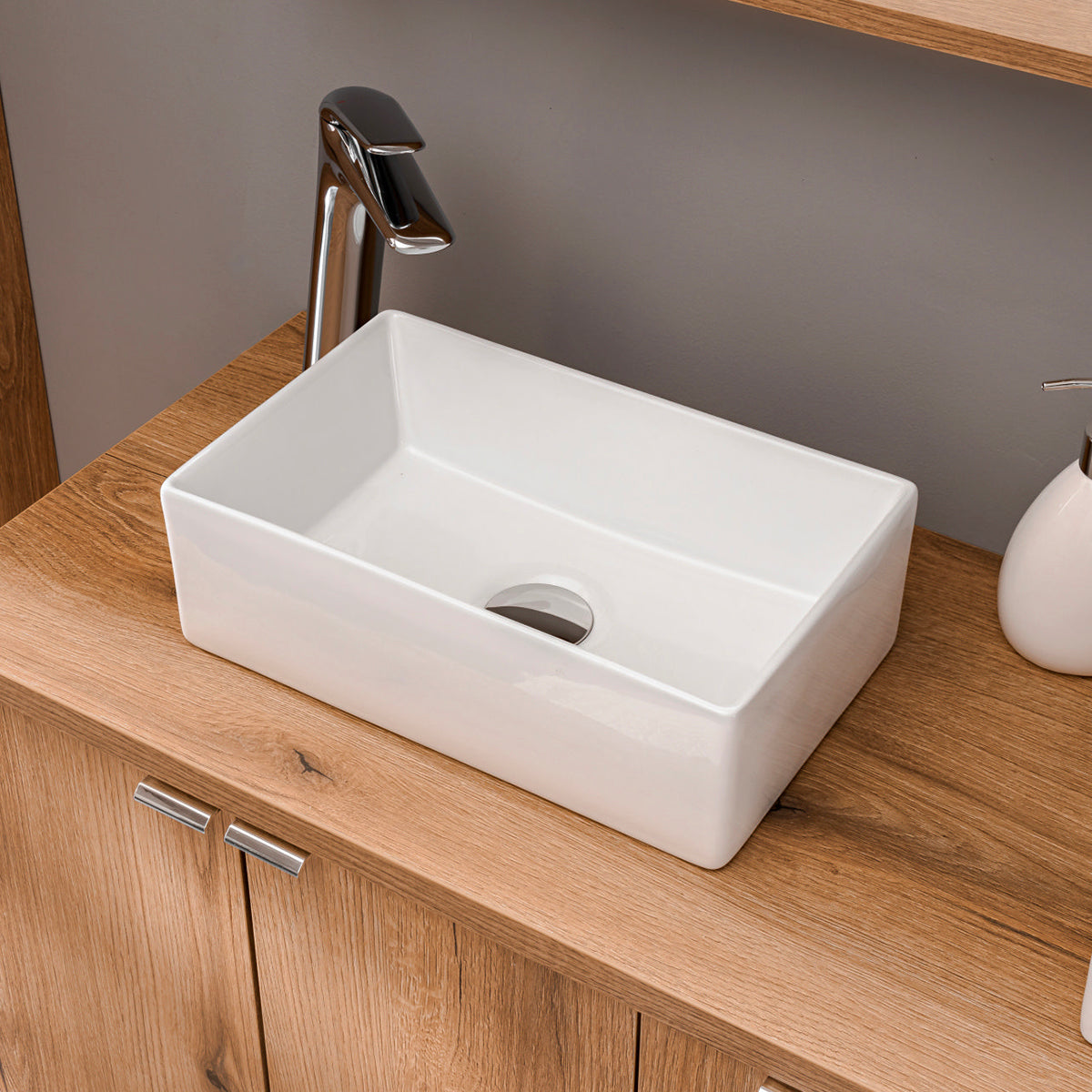 Ensemble meuble simple vasque 50cm 2 tiroirs et colonne Riva Bois - vue 6