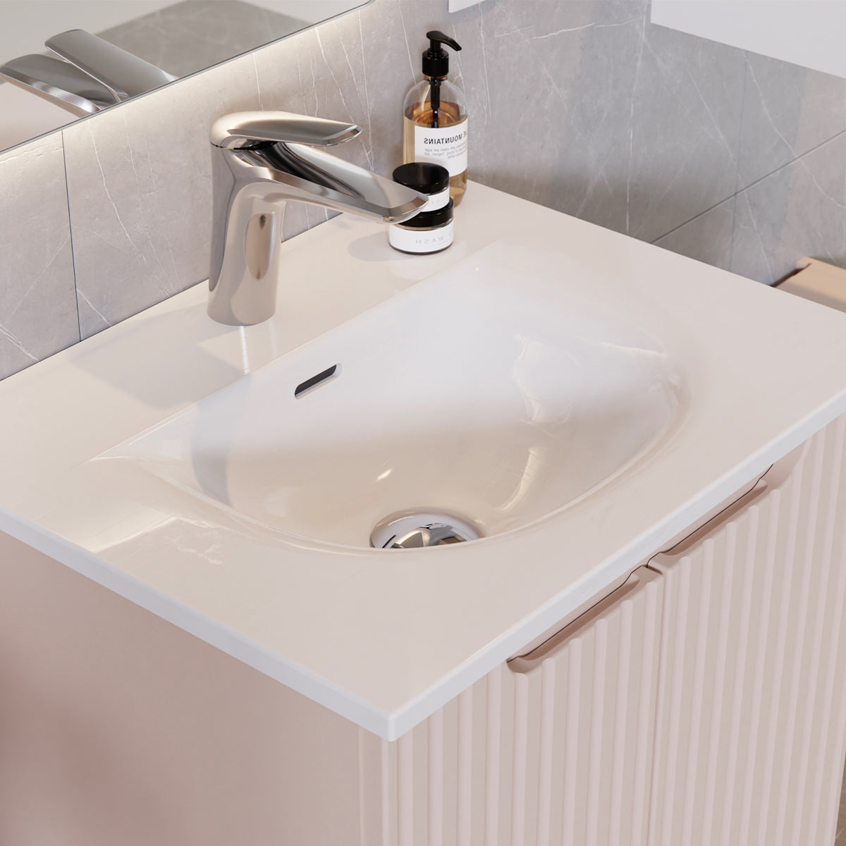 Ensemble meuble simple vasque encastrée 60cm 2 tiroirs et colonne Riva Bois - vue 8