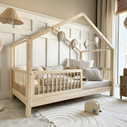 Lit cabane 90x190 barrière et sommier inclus pieds 10 cm Rosalie Bois