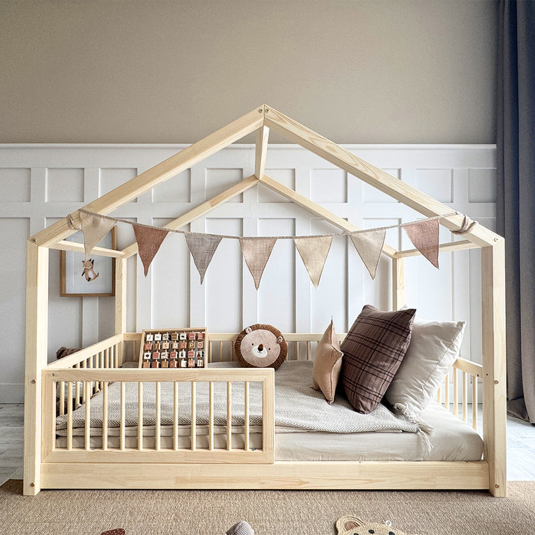 Lit cabane 90x190 barrière et sommier inclus pieds 1 cm Rosalie Bois - vue 3