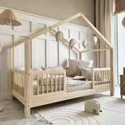 Lit cabane 90x200 barrières et sommier inclus pieds 10 cm Rosalie Bois